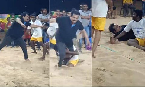 കബഡി കളിക്കുന്ന മുകേഷ്/ വിഡിയോ ദൃശ്യം