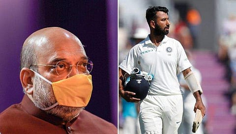 അമിത് ഷാ, ചേതേശ്വര്‍ പൂജാര/ഫോട്ടോ: പിടിഐ