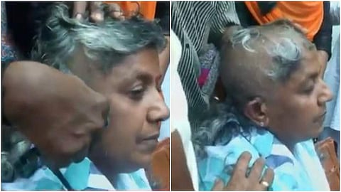 സീറ്റ് നിഷേധിച്ചതില്‍ പ്രതിഷേധിച്ച് തല മുണ്ഡനം ചെയ്യുന്ന ലതികാ സുഭാഷ്‌