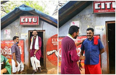 സിഐടിയു ഓഫീസില്‍ വോട്ടഭ്യര്‍ത്ഥിക്കുന്ന യുഡിഎഫ് സ്ഥാനാര്‍ത്ഥി സരിന്‍/ഫെയ്‌സ്ബുക്ക്‌