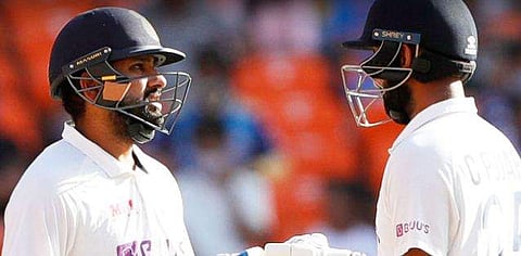 രോഹിത് ശർമയും ചേതേശ്വർ പൂജാരയും ബാറ്റിങിനിടെ/ ട്വിറ്റർ