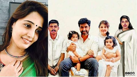 സാന്ദ്രയുടെ കുടുംബ ചിത്രത്തിനൊപ്പം സഹോദരന്റേയും കാമുകിയുടേയും ചിത്രം വരച്ചു ചേർത്തപ്പോൾ/ ഇൻസ്റ്റ​ഗ്രാം
