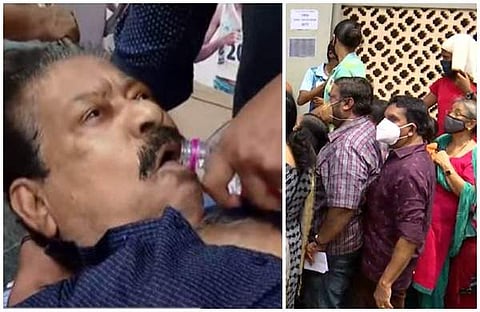 തിരക്കില്‍ കുഴഞ്ഞുവീണയാള്‍,വരിനില്‍ക്കുന്ന ആളുകള്‍/ടെവിലിവിഷന്‍ ദൃശ്യം
