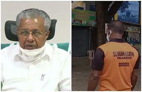 പിണറായി വിജയന്‍, വാഹന പരിശോധന നടത്തുന്ന സേവാ ഭാരതി പ്രവര്‍ത്തകന്‍