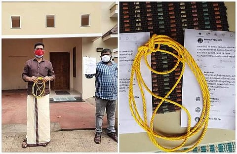 കിറ്റിന്റെ കൂടെ ഒരുമുഴം കയര്‍ കൂടി വേണമെന്ന് കോണ്‍ഗ്രസ് നേതാവ്; വീട്ടില്‍ കയറുമായി എത്തി ഡിവൈഎഫ്‌ഐ പ്രവര്‍ത്തകര്‍