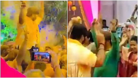 കോവിഡ് നിയന്ത്രണങ്ങള്‍ ലംഘിച്ച് മകളുടെ വിവാഹത്തിന് മുന്നോടിയായി നടന്ന ചടങ്ങില്‍ ആടിപ്പാടുന്ന ബിജെപി എംഎല്‍എ