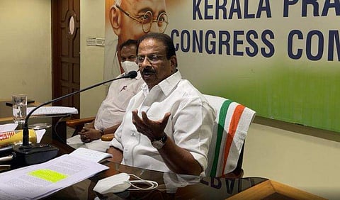 കെ സുധാകരന്റെ വാര്‍ത്താസമ്മേളനം / ടെലിവിഷന്‍ ചിത്രം