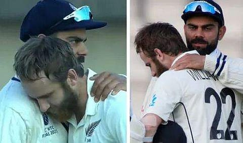 ടെസ്റ്റ് ചാമ്പ്യന്‍ഷിപ്പ് ഫൈനലിന് പിന്നാലെ കോഹ് ലിയെ ആലിംഗനം ചെയ്യുന്ന വില്യംസണ്‍/ഫോട്ടോ: ട്വിറ്റര്‍