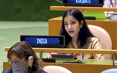 സ്നേഹ ദുബെ യുഎന്നിൽ സംസാരിക്കുന്നു / പിടിഐ ചിത്രം