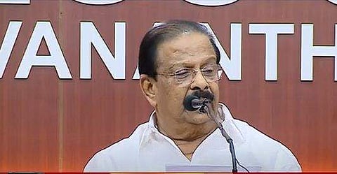 കെ സുധാകരൻ മാധ്യമങ്ങളോട് സംസാരിക്കുന്നു/ ടെലിവിഷൻ ദൃശ്യം