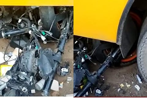 അപകടത്തില്‍ തകര്‍ന്ന ബൈക്ക്/ ടിവി ദൃശ്യം