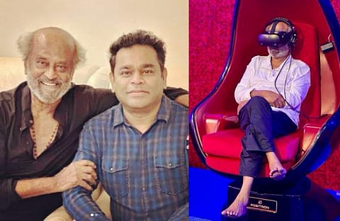എആർ റഹ്മാനൊപ്പം രജനീകാന്ത്, വെർച്വൽ റിയാലിറ്റി ചിത്രം കാണുന്ന രജനീകാന്ത്/ ഇൻസ്റ്റ​ഗ്രാം