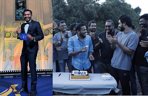 അവാർഡുമായി ബേസിൽ ജോസഫ്, സിനിമ ലൊക്കേഷനിൽ കേക്ക് മുറിച്ച് ആഘോഷിക്കുന്ന ബേസിലും ടൊവിനോയും/ ഇൻസ്റ്റ​ഗ്രാം