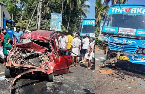 അപകടത്തില്‍പ്പെട്ട കാറും ബസ്സും