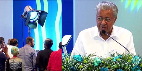 ഐഎഫ്എഫ്‌കെ ഉദ്ഘാടനം ചെയ്ത് ആര്‍ച്ച് ലൈറ്റ് തെളിക്കുന്നു, ഉദ്ഘാടന ചടങ്ങില്‍ സംസാരിക്കുന്ന മുഖ്യമന്ത്രി പിണറായി വിജയന്‍/ വിഡിയോ സ്‌ക്രീന്‍ഷോട്ട്