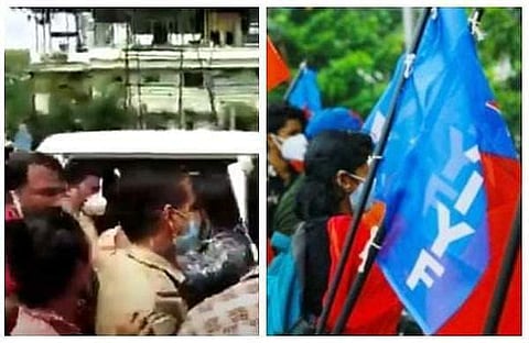 സംഘര്‍ഷത്തിന്റെ വീഡിയോ സ്‌ക്രീന്‍ഷോട്ട്, എഐവൈഎഫ് പതാക