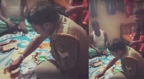​ഗുണ്ടകൾക്കൊപ്പം മദ്യപിക്കുന്ന പൊലീസുകാരൻ
