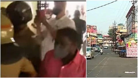 സമരക്കാര്‍ ബാങ്ക് അടപ്പിക്കാന്‍ ശ്രമിക്കുന്നു, ചങ്ങനാശേരി ടൗണ്‍/ ടിവി ദൃശ്യം