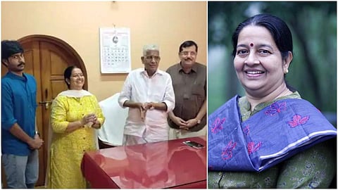 ഉമ തോമസ് സുകുമാരന്‍ നായരുമായി കൂടിക്കാഴ്ച നടത്തുന്നു/ ടെലിവിഷന്‍ ദൃശ്യം