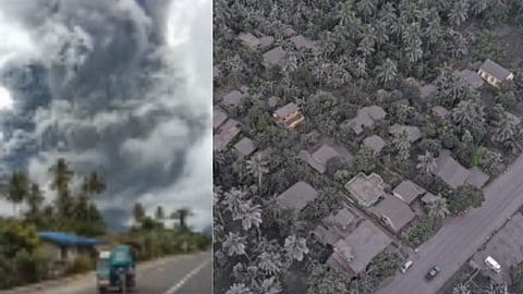 അഗ്നിപര്‍വത സ്‌ഫോടനത്തെത്തുടര്‍ന്ന് ഗ്രാമങ്ങള്‍ ചാരം മൂടിയ നിലയില്‍/ എഎഫ്പി