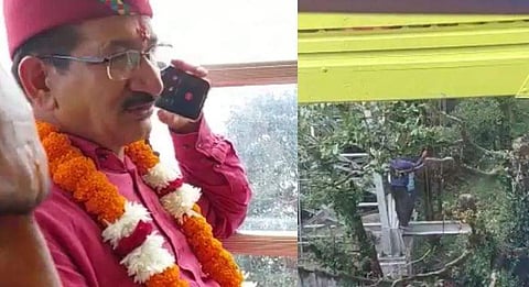 റോപ്പ് വേയില്‍ കുടുങ്ങിയ ഉത്തരാഖണ്ഡ് ബിജെപി എംഎല്‍എ/ വീഡിയോ ദൃശ്യം