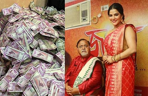 പാര്‍ഥ ചാറ്റര്‍ജി അര്‍പ്പിത മുഖര്‍ജിക്കൊപ്പം, കണ്ടെടുത്ത പണം/ ബിജെപി നേതാക്കള്‍ ട്വീറ്റ് ചെയ്ത ചിത്രം
