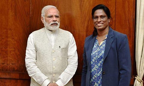 പി ടി ഉഷയ്‌ക്കൊപ്പം, പ്രധാനമന്ത്രി ട്വിറ്ററില്‍ പങ്കുവെച്ച ചിത്രം