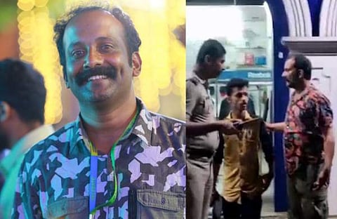 ജിബിൻ ​ഗോപിനാഥ്/ ചിത്രം; ഫെയ്സ്ബുക്ക്, ജിബിൻ പിടിച്ച മോഷ്ടാവിനൊപ്പം/ ടെലിവിഷൻ ദൃശ്യം