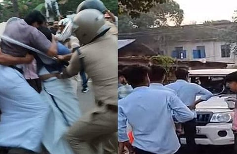 പൊലീസ് ജീപ്പ് അടിച്ചു തകര്‍ത്തവരെ കസ്റ്റഡിയിലെടുത്ത് പൊലീസ്/ ഫോട്ടോ: ടെലിവിഷന്‍ സ്‌ക്രീന്‍ ഷോട്ട്