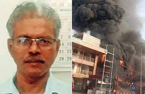 ബാബു, കറുകുറ്റിയിലെ തീപിടിത്തം/ഫോട്ടോ: വീഡിയോ സ്‌ക്രീന്‍ഷോട്ട്