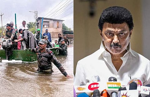 വെള്ളപ്പൊക്കത്തില്‍ കുടുങ്ങിയവരെ മാറ്റുന്നു, എം കെ സ്റ്റാലിന്‍/ ഫോട്ടോ: പിടിഐ