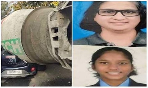 കോൺക്രീറ്റ് മിക്‌സർ കാറിന് മുകളിലേക്ക് വീണു
