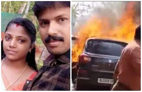 പ്രജിത്തും റീഷയും, കാറിന് തീപിടിച്ചതിന്റെ വീഡിയോ സ്‌ക്രീന്‍ഷോട്ട് 
