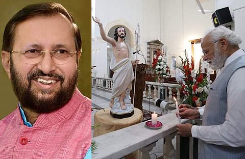 പ്രകാശ് ജാവഡേക്കര്‍, മോദി പള്ളിയില്‍ പ്രാര്‍ത്ഥന നടത്തുന്നു/ പിടിഐ