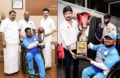 മുഖ്യമന്ത്രി എംകെ സ്റ്റാലിൻ, കായിക മന്ത്രി ഉദയനിധി എന്നിവർക്കൊപ്പം വിനോദ്/ ചിത്രം ട്വിറ്റർ