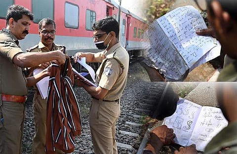 സംഭവസ്ഥലത്ത് പൊലീസ് പരിശോധന നടത്തുന്നു, ബുക്കിലെ ഡയറിക്കുറിപ്പുകൾ/എക്സപ്രസ് ഫോട്ടോ: ഇ ​ഗോകുൽ
