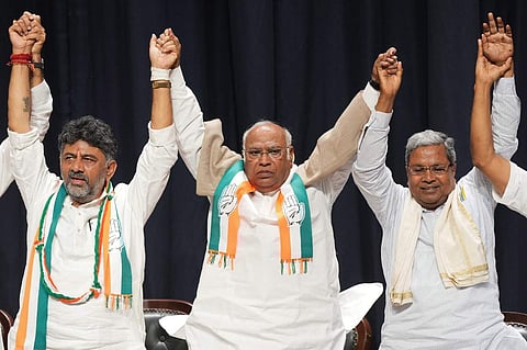 ശിവകുമാർ, ഖാർ​ഗെ, സിദ്ധരാമയ്യ/ പിടിഐ