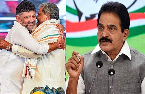 സിദ്ധരാമയ്യ, ശിവകുമാർ, കെസി വേണു​ഗോപാൽ/ പിടിഐ