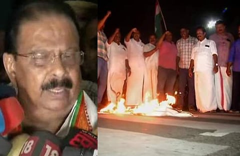 സുധാകരൻ, കോൺ​ഗ്രസ് പ്രതിഷേധം/ ടെലിവിഷൻ സ്ക്രീൻഷോട്ട്
