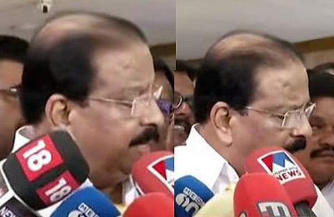 കെ സുധാകരന്‍ മാധ്യമങ്ങളോടു സംസാരിക്കുന്നു/ടിവി ദൃശ്യം