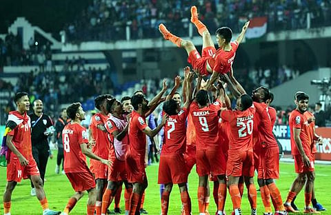 സാഫ് കപ്പ് നേടിയ ഇന്ത്യൻ ടീമിന്റെ ആവേശം/ പിടിഐ