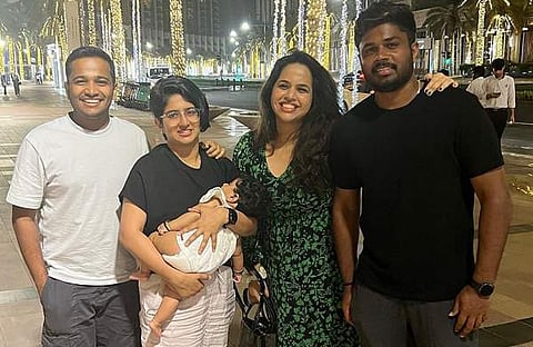 ബേസിൽ, ഭാര്യ എലിസബത്ത്, ബേസിലിന്റെ മകൾ ഹോപ്, സഞ്ജുവിന്റെ ഭാര്യ ചാരുലത, സഞ്ജു സാംസൺ/ ഇൻസ്റ്റ​ഗ്രാം