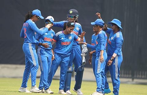 ഇന്ത്യന്‍ വനിത താരങ്ങളുടെ ആഹ്ലാദ പ്രകടനം, image credit: BCCI WOMEN