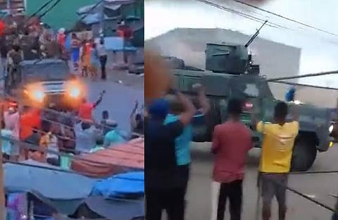 സൈനികര്‍ക്കൊപ്പം ആഹ്ലാദം പങ്കുവയ്ക്കുന്ന ആള്‍ക്കൂട്ടം/ട്വിറ്റര്‍ വീഡിയോ സക്രീന്‍ഷോട്ട്