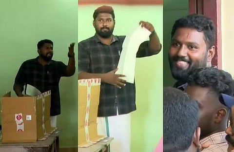 അമല്‍ പോളിങ് ബൂത്തിനുള്ളില്‍/ ടെലിവിഷന്‍ ദൃശ്യം