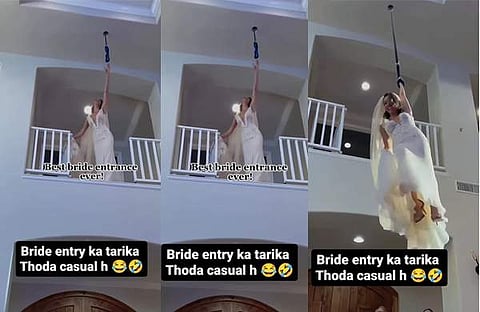 വധു കയറിൽ തൂങ്ങി വിവാ​ഹ വേദിയിൽ/ ഇൻസ്റ്റ​ഗ്രാം