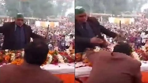 ज्येष्ठ नागरिकाने स्टेजवर येऊन थेट भाजप आमदाराच्या कानाखाली लगावली   