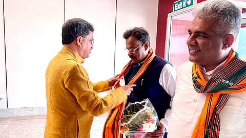 Manik Saha, Vinod Tawde and Bhupender Yadav 