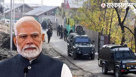 Security personnel at the site of the Pahalgam attack, where PM Modi has pledged decisive action against terrorism in Kashmir.​