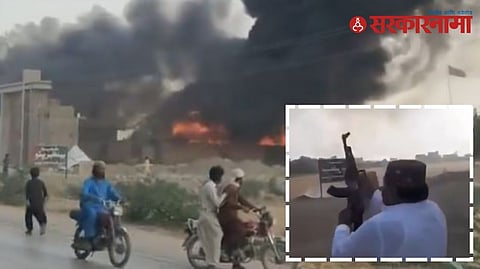 Scene from Sindh, Pakistan where violent mobs opened fire and set the home of the interior minister ablaze during widespread unrest.


